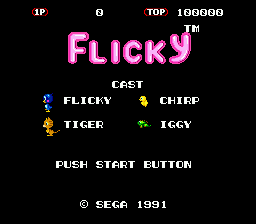 Flicky title screen for Sega Genesis